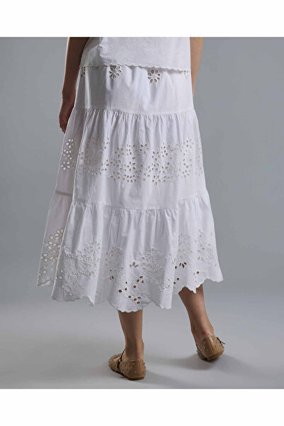 R&B Schiffli Midi Skirt with Elastic Waist