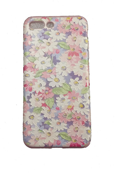 OEM Carcasă compatibilă cu iPhone 7 Plus, efect pictat 3D, flori pastelate, roz