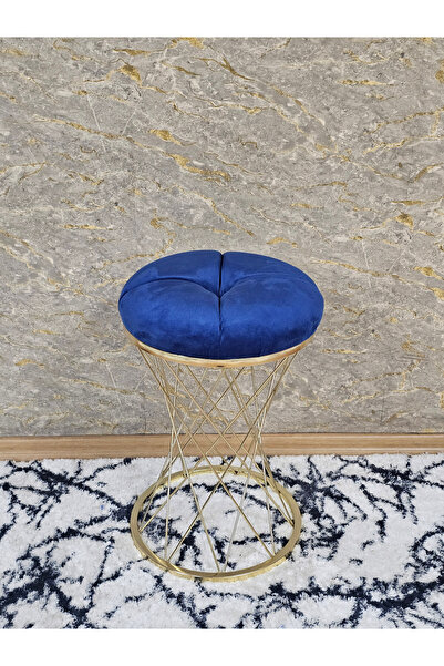 ZAFİR Yuvarlak Gold Kaplama Puf Oturak - Bench - Ayak Ucu Oturak - Tabure - Makyaj Oturak