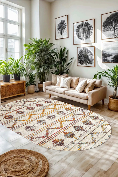 Viyana Home Kaymaz Taban Kilim Desenli İskandinav Model Yıkanabilir Oval Yoll...