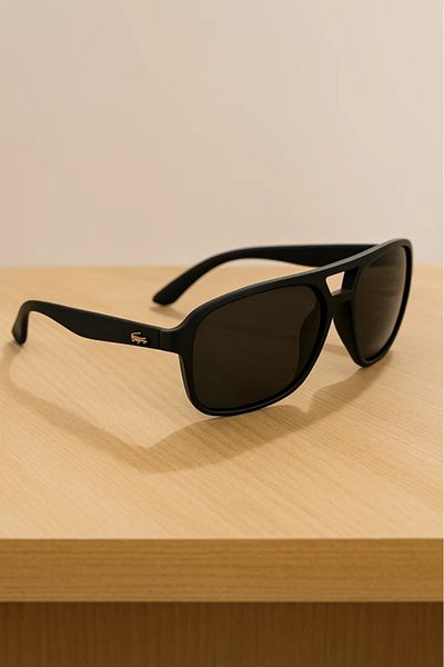 LAALUNA Matte Black Square Sunglasses with Textured Temples