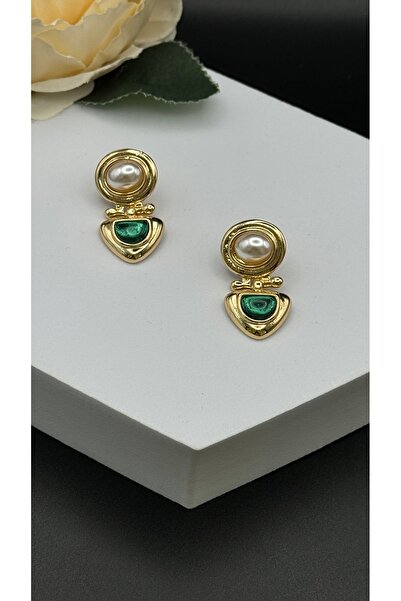 SK aksesuar Yeşil Beyaz Taşlı Vip Küpe