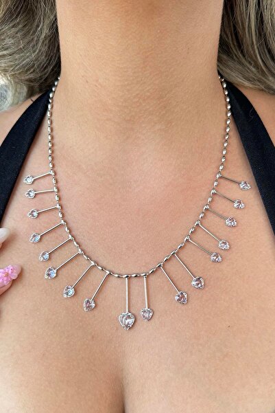 TAKIŞTIR Silver Color Stone Detailed Necklace