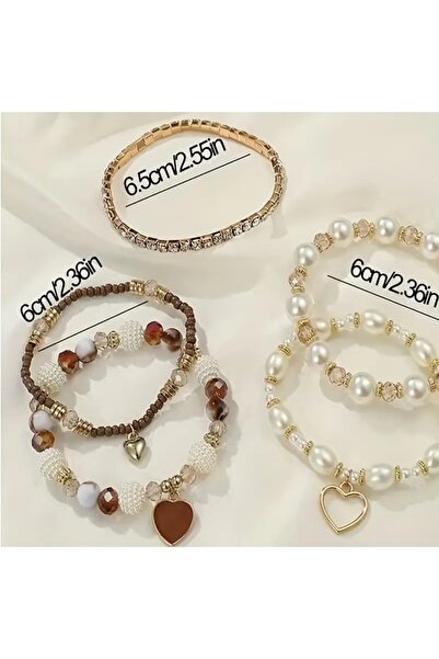 stainless steell VİP 5 adet retro tarzlı yapay elmas ve imitasyon inci malzemeli bileklik set