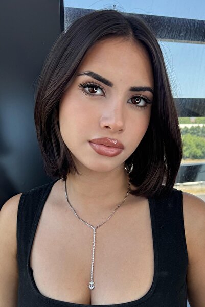 TAKIŞTIR Silver Color Anchor Figured Stone Detailed Steel Y Necklace