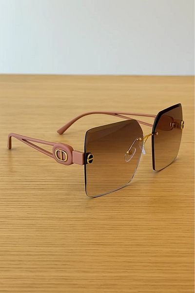 LAALUNA Oversized Rimless Square Sunglasses with Light Brown Gradient Lenses