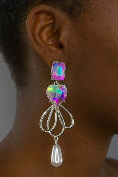 TAKIŞTIR Silver Color Stone and Pearl Detailed Design Earrings (Pair)