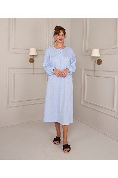 AYSUN TEKSTİL Cămașă de noapte din țesătură de bumbac de calitate, cu mâneci largi, cu imprimeu inimă roz