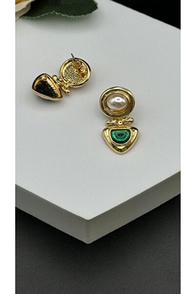 SK aksesuar Yeşil Beyaz Taşlı Vip Küpe