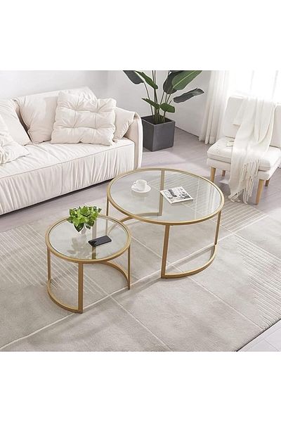 genric FFD Top Clear Glass Round Nesting Coffee Tables with Tempered Glass Tops for Living Room, Office