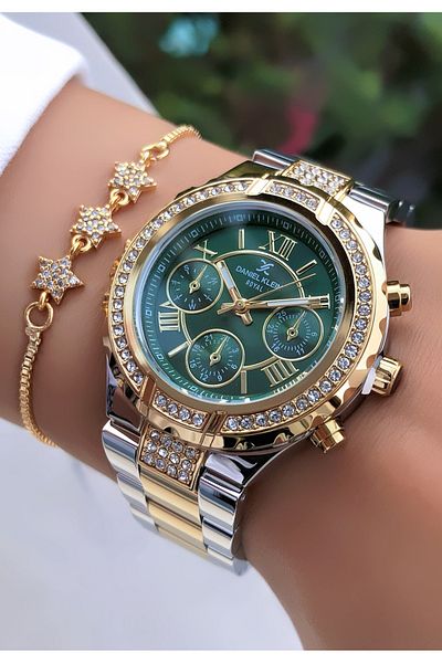 Daniel Klein Women's Wristwatch Green Gold Color New Season 3Atm Waterproof Bracelet Gift