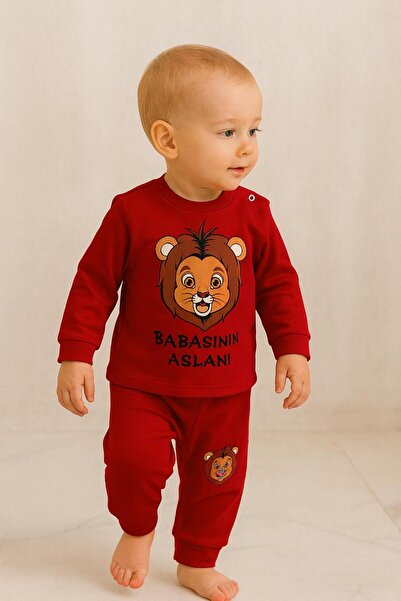 nevrankids Babasının Aslanı Erkek Bebek 2'li Takım - Kırmızı