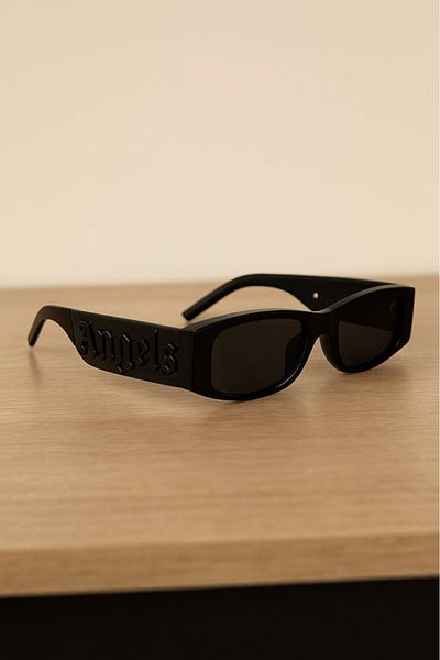 LAALUNA Bold Black Rectangle Sunglasses with Statement Side Lettering