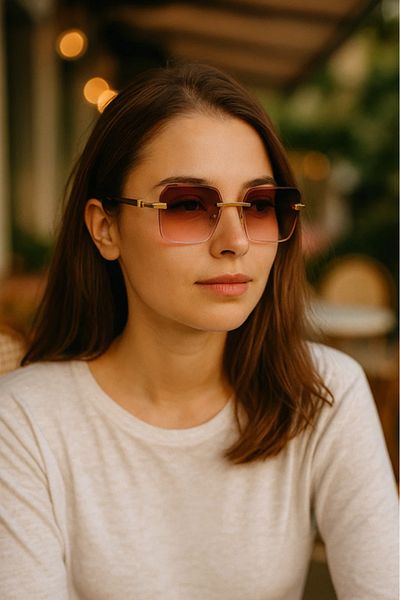 LAALUNA Rimless Square Sunglasses with Gold Frame and Pink Gradient Lenses