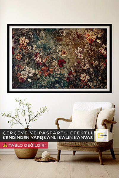 Plustablo Nostaljik Vintage Çiçekler Kendinden Yapışkanlı Poster Duvar Kanvas...