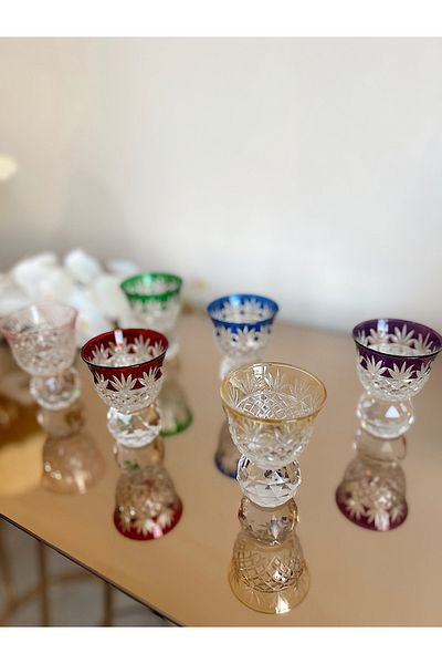 vanilya accessory 6-Piece Cut Crystal Glass Colored Turkish Delight Bowl