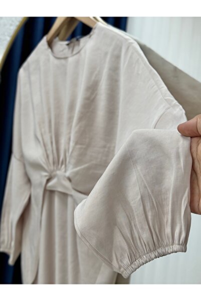 BENAHOLL Φόρεμα Lisyla Modal με λεπτομέρεια με κορδόνια-AS4072 Stone