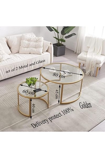 genric FFD Top Clear Glass Round Nesting Coffee Tables with Tempered Glass Tops for Living Room, Office
