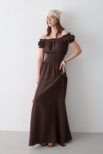 Laluvia Καφέ φόρεμα με κορδόνια - 2002