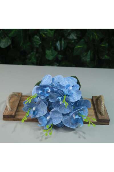 Kanguroom أوركيد مبلل صناعي 5 فروع أوركيد حقيقي الملمس 44 سم أزرق