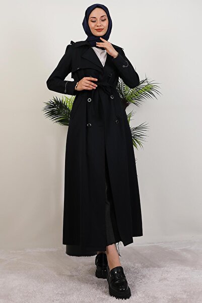 GİYZAMİLA Algın Trench Coat Navy Blue
