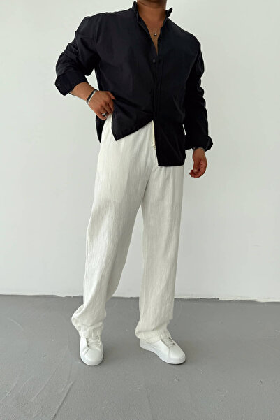 NUSHİ Beyaz Yüksek Kalite Keten Pantolon