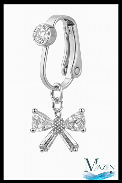 MAZEN Fiyonk Model Sıkıştırmalı Çelik Göbek Piercing | Fake Model| Delik Gere...