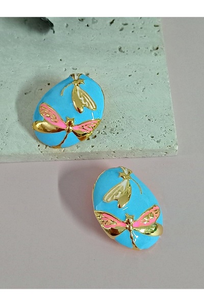 mos&more Mavi Gold Yusufçuk Şık Küpe