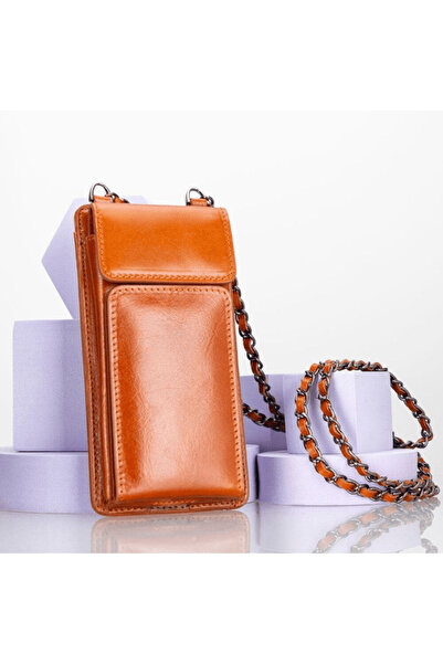 BloominBag Bloomcross Cognac Tan Genuine Leather Wallet & Phone Bag