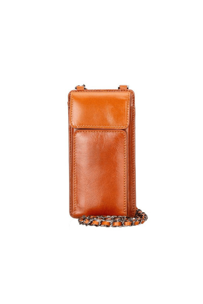 BloominBag Bloomcross Cognac Tan Genuine Leather Wallet & Phone Bag