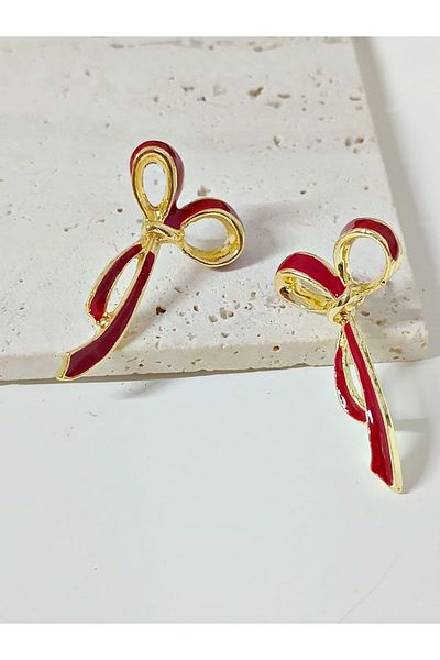 mos&more Burgundy Bow Stylish Women's Earrings
