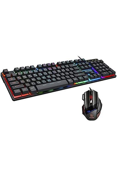 Datazone Gaming Keyboard And Mouse Combo Backlit Arabic, Wired Usb Keyboard 104 Keys, 7 Buttons Gami
