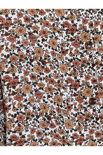 AKŞEN GİYİM Large Size 100% Cotton Viscose Crispy Floral Patterned Long Sleeve Shirt with 80 cm Length