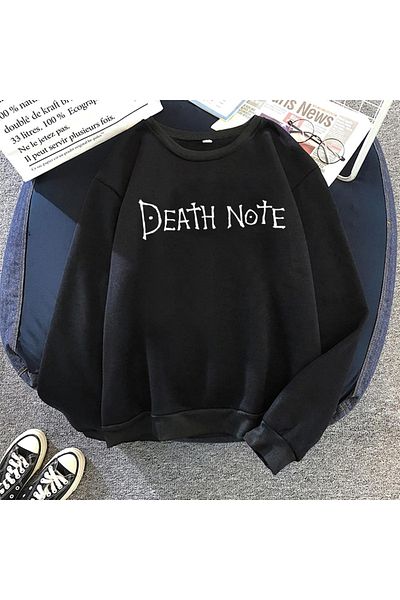 aynewmoda Harajuku Gothic Aesthetic Printed Long Sleeve Hooded Fleece Sweatshirt - Black, Plus Size