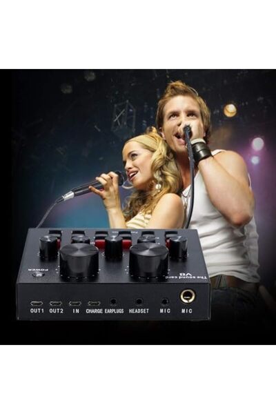 Shopi Multifunctional Live Sound Card USB Audio Interface Intelligent Volume Adjustable Audio Mixer Sound