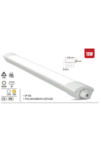 YCL YBA 318 Led Etanj Armatür 60cm 18W-6500K SOĞUK BEYAZ