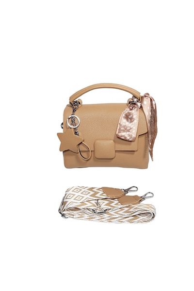 L-line fashion Women's bag, with shoulder strap, removable accessory, eco-leather, dark beige