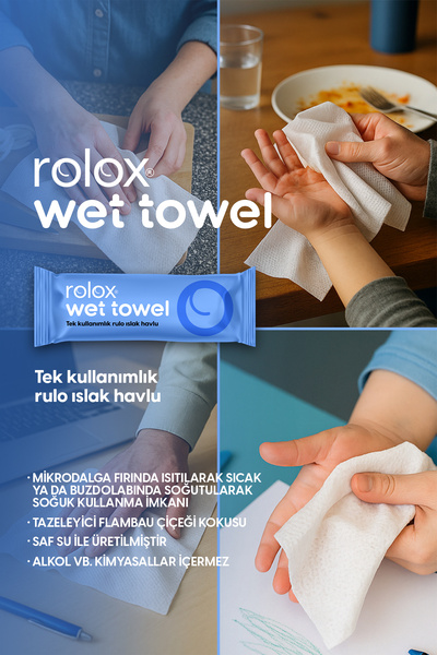Rolox Wet Towel - 50 Paket - Tek Kullanımlık Rulo Islak Havlu