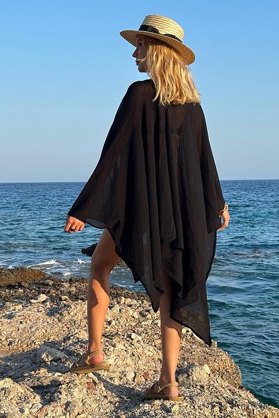 CHUBA Women's Asymmetric Cut, Flowing, Viscose, Knitwear Cape and Shawl Black 25S3030