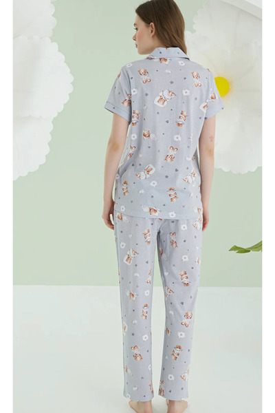 NBB Women'S, Bear Themed, 100% Cotton, Shirt Collar, Short Sleeve Pajama Set