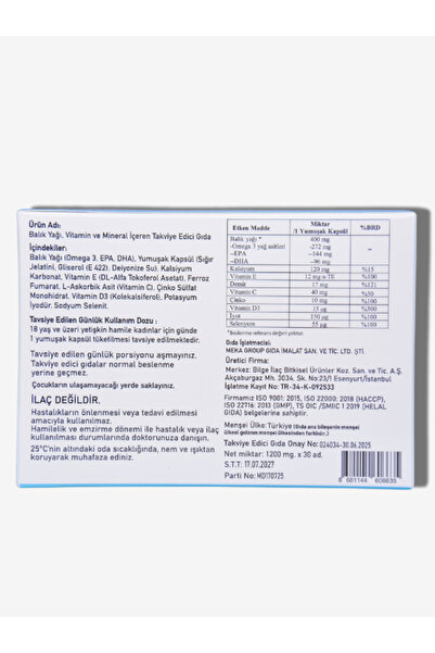 mekapharma Mommy Days Omega 3 Balık Yağı, Vitamin D3, Kalsiyum ve Demir – 30 Yumuşak Jel Kapsül 1200 mg