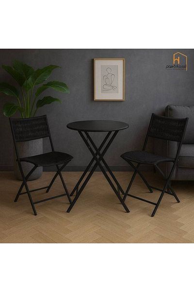 Al Saada Home Tea Table Set – 2 Chairs – Black