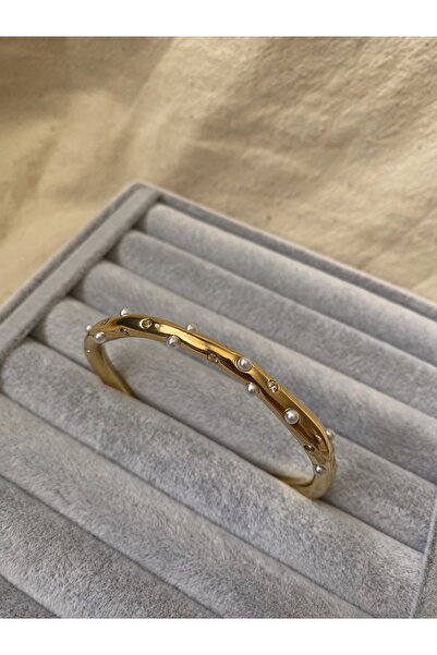 Glossy by Burcu Karataş Çelik İncili Zirkon Taşlı Kelepçe | Bilezik