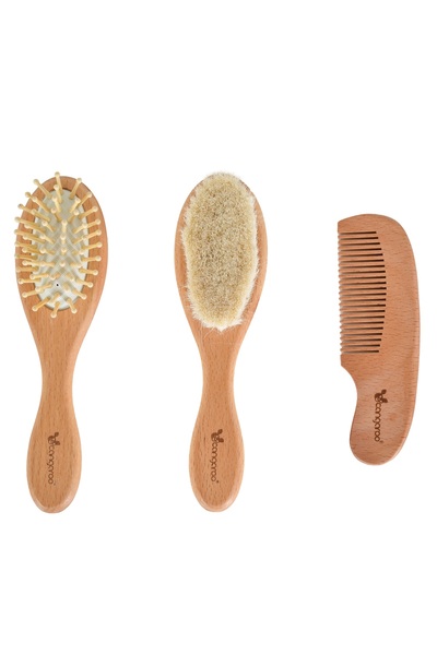 Cangaroo Set of 3 SWT202 brushes, made of beech wood, for baby's head care, Beige
