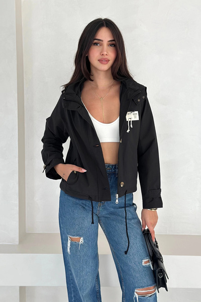 AsprinFashion Парашутна тканина Куртка з капюшоном Чорна