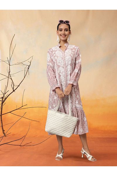 alaya Hand Embroidered Chikankari Mulmul Cotton Printed Jalabiya-AL4053