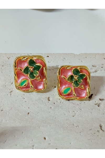 mos&more Somon Mineli Retro Çiçek Gold Küpe