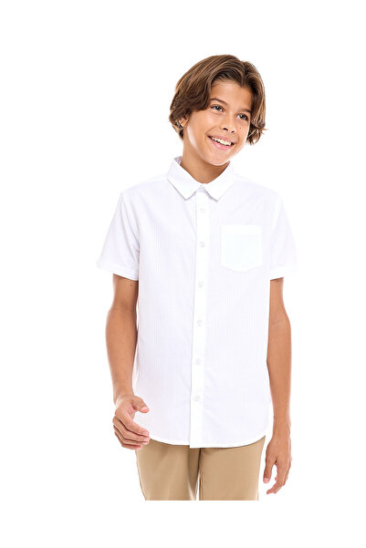 R&B Solid Shirt with Classic Collar and Short Sleeves