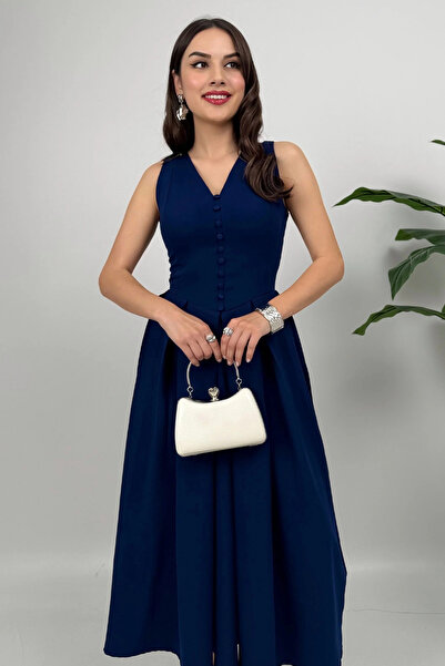 Dolcha Nora Kadın Şık Ofis, Günlük ve Davet Lacivert Elbise – Rahat ve Modern Tasarım