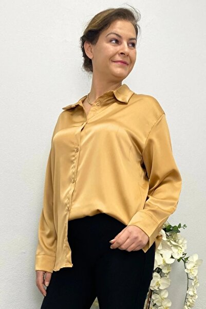 Mia Butik Women's Camel Satin Shirt